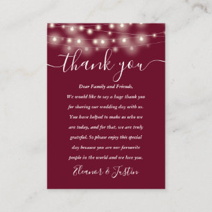 Burgundy String Lights Wedding Thank You Place Place Card