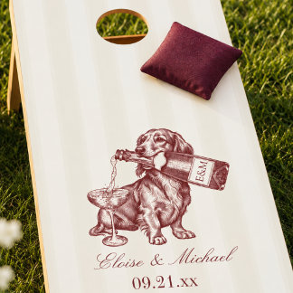 Burgundy Stripe Dachshund Wedding Cornhole Set