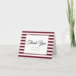 Burgundy Stripe   Faux Gold Foil Wedding Thank You