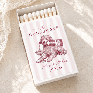 Burgundy Stripe Golden Doodle Champagne Wedding Matchboxes