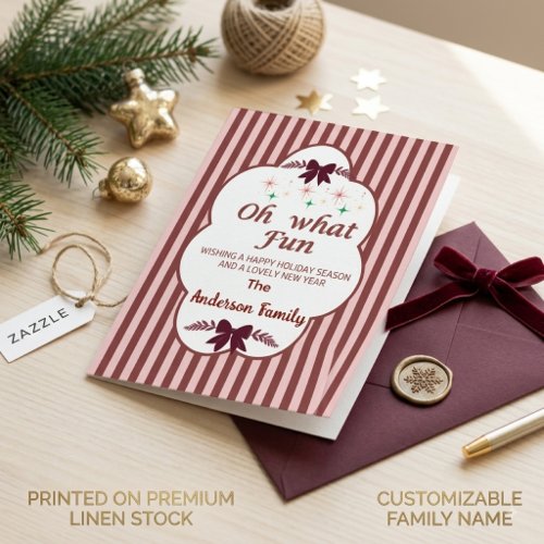 Burgundy Stripe Holiday Card | Vintage Bow Oh What