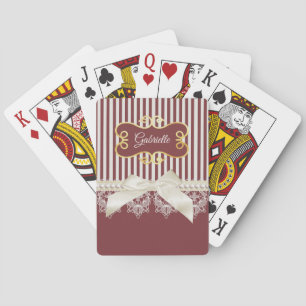 Burgundy Stripe Lace Name Poker Cards