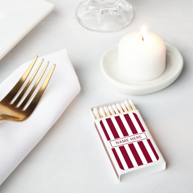 Burgundy Stripe Matchboxes Personalized with Name (Insitu)