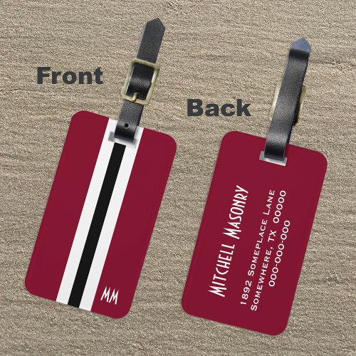 Burgundy Stripe Monogram Luggage Tag for Men