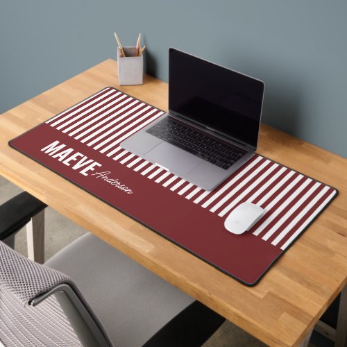Burgundy stripe personalized modern elegant desk mat