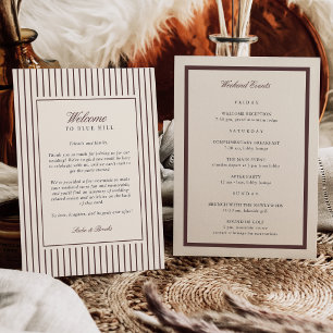Burgundy Stripe Wedding Welcome Letter & Itinerary Program