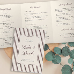 Burgundy Stripe Wedding Welcome Letter & Itinerary Tri-Fold Program