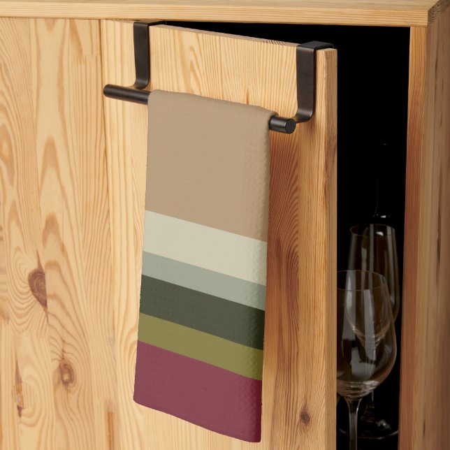 Burgundy Stripe With Olive Green  Kitchen Towel (Thirds Fold)