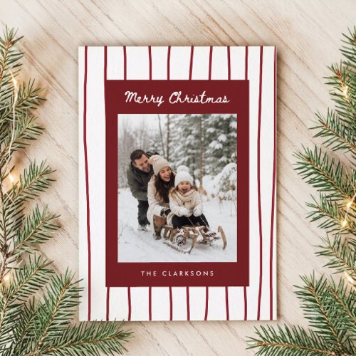 Burgundy Striped Christmas Photo Card