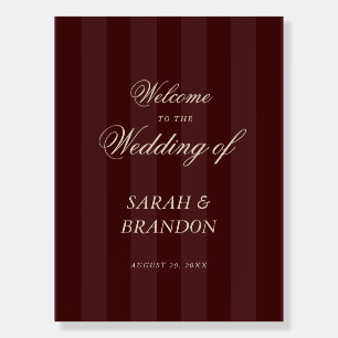 Burgundy Striped Classic Wedding Welcome Sign