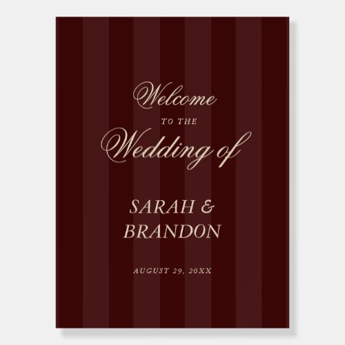 Burgundy Striped Classic Wedding Welcome Sign