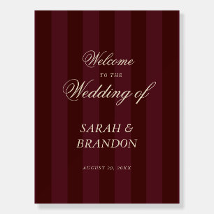 Burgundy Striped Classic Wedding Welcome Sign