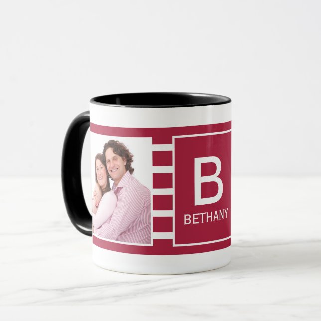 Burgundy Striped Custom Photo Personalised Mug (Front Left)