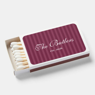 Burgundy Striped Last Name Matchbox Matchboxes
