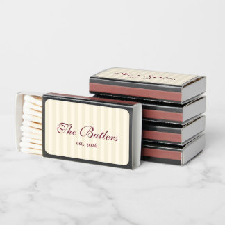 Burgundy Striped Last Name Matchbox Matchboxes