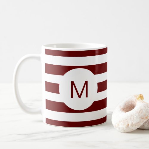 Burgundy Striped or Custom Color Monogram Coffee Mug