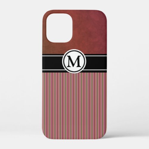 Burgundy Stripes and Black Band Monogram iPhone 12 Mini Case