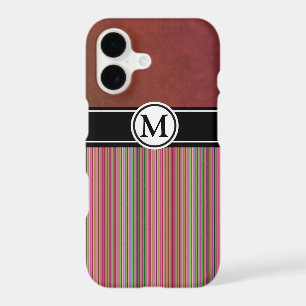 Burgundy Stripes and Black Band Monogram iPhone 17 Case