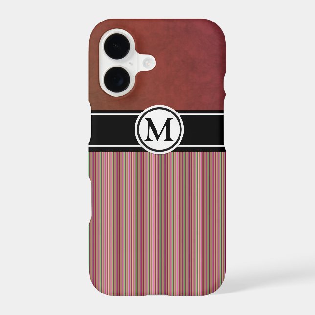 Burgundy Stripes and Black Band Monogram Case-Mate iPhone Case (Back)