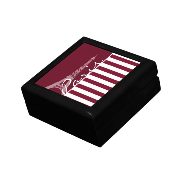 Burgundy Stripes; Eiffel Tower Jewelry Box (Side)