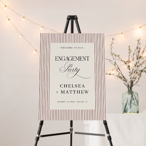 Burgundy Stripes Engagement Party Welcome Sign