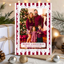 Burgundy Stripes Lace Christmas Photo