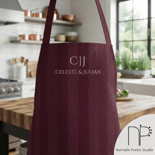 Burgundy Stripes Monogram Wedding Apron
