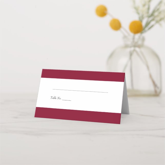 Burgundy Stripes Reception Place Card (Front)