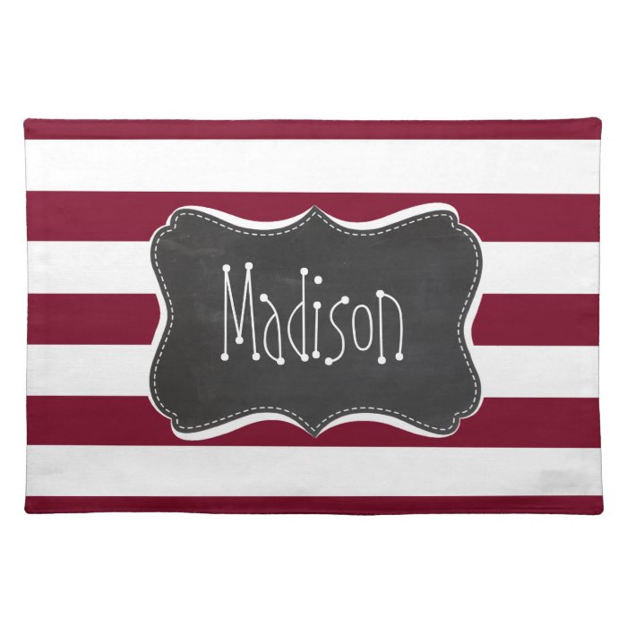 Burgundy Stripes; Vintage Chalkboard look Placemat