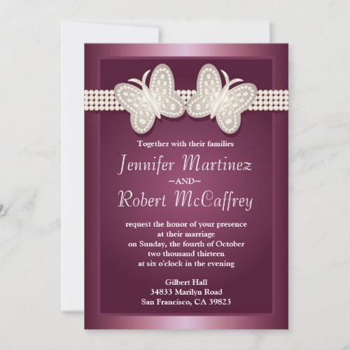 Burgundy Studded Butterfly Wedding Invitations