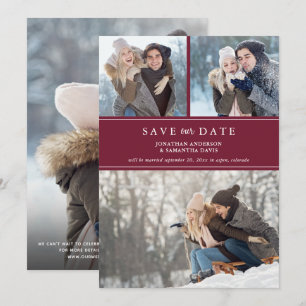 Burgundy Stylish Modern Photo Collage Save The Date