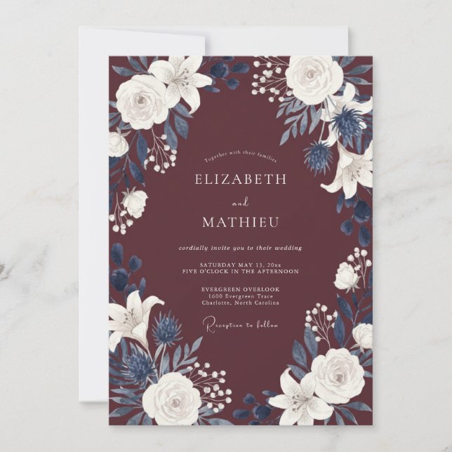 Burgundy Sumptuous Winter Wedding Invitation (Front)
