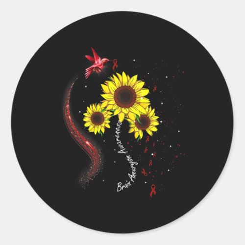 Burgundy Sunflower Brain Aneurysm Awareness  Classic Round Sticker