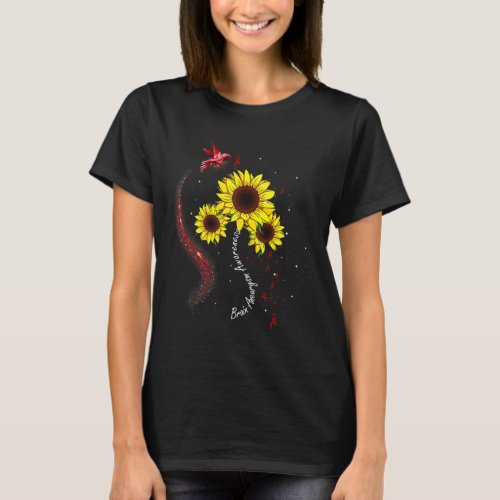 Burgundy Sunflower Brain Aneurysm Awareness  T_Shirt