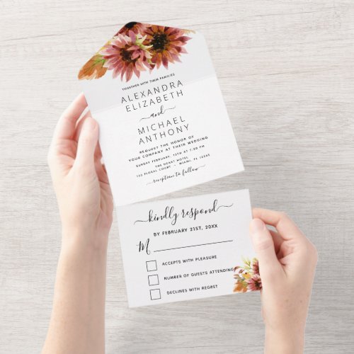 Burgundy Sunflower Country Wedding All In One Invi All In One Invitation
