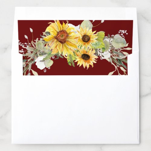 Burgundy Sunflower Floral Eucalyptus Greenery Envelope Liner