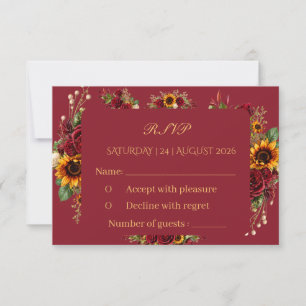 Burgundy Sunflower Floral Wedding RSVP Card