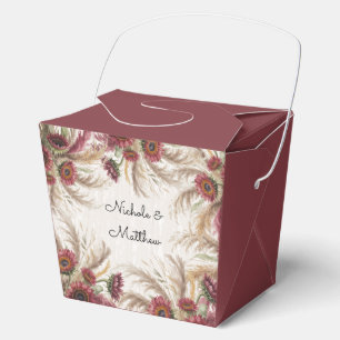 Burgundy Sunflower & Pampas Grass Wedding Favor Boxes
