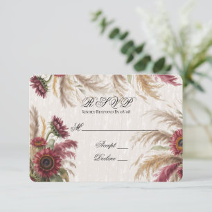 Burgundy Sunflower & Pampas Grass Wedding RSVP Card