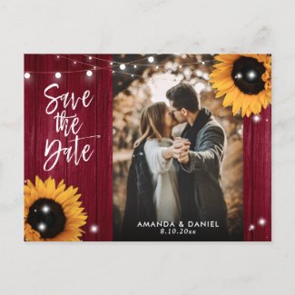 Burgundy Sunflower Save The Date Photo Postcard