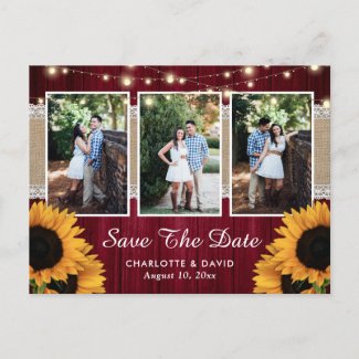 Burgundy Sunflower Save The Date Photo Postcards