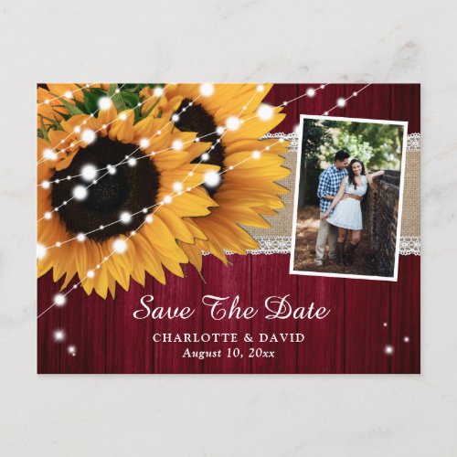 Burgundy Sunflower Save The Date Photo Postcards