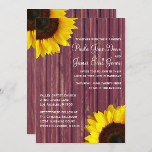 Burgundy & Sunflower Wedding Invitation