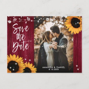 Burgundy Sunflower Wedding Photo Save The Date Announcement Postcard