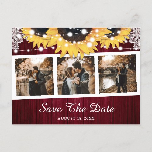 Burgundy Sunflower Wedding Photo Save The Date Announcement Postcard