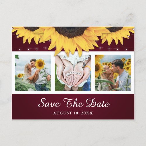 Burgundy Sunflower Wedding Photo Save The Date Announcement Postcard