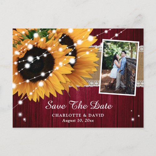 Burgundy Sunflower Wedding Photo Save The Date Announcement Postcard