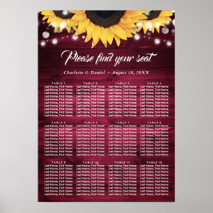 Burgundy Sunflower Wedding Seating Chart 12