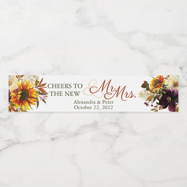 Burgundy Sunflower Wedding Waterbottle Label (Single Label)