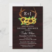 Burgundy Sunflowers Antlers Country Bridal Shower Invitation